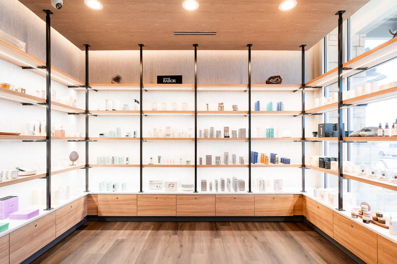 Exclusive Club member retail space with premium skincare products and spa accessories